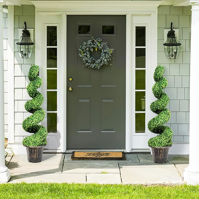 SAFEPLUS 4 Ft Artificial Boxwood Spiral Topiary Tree, Fake Greenery Plants for Indoor or Outdoor