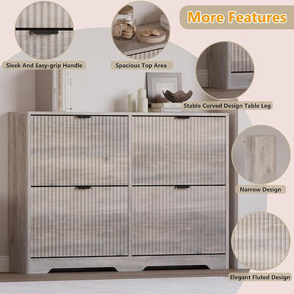 Large Shoe Cabinet for Entryway, Shoe Rack Cabinet with 4 Flip Drawer and Adjustable Shelves for Small Apartment, Foyer