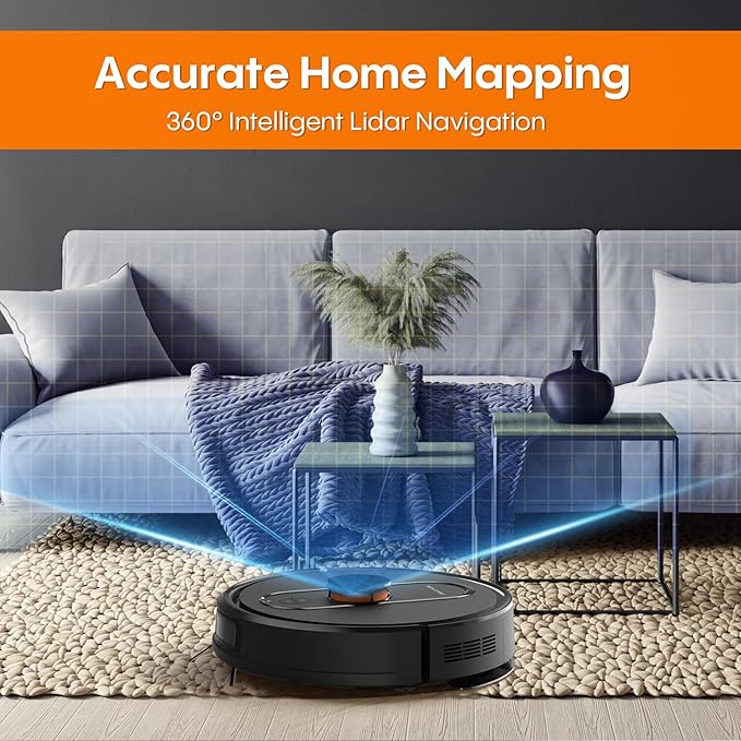 Robot Vacuum and Mop with Self-Emptying,5000Pa Robot Vacuum Cleaner with Mapping, 60-Day Hands-Free Cleaning, LiDAR Navigation, No-Go Zones,Wi-Fi/App/Alexa Control, Ideal for Pet, Hard Floors, Carpet