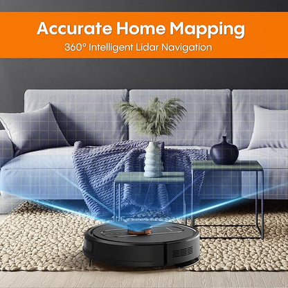 Robot Vacuum and Mop with Self-Emptying,5000Pa Robot Vacuum Cleaner with Mapping, 60-Day Hands-Free Cleaning, LiDAR Navigation, No-Go Zones,Wi-Fi/App/Alexa Control, Ideal for Pet, Hard Floors, Carpet
