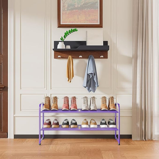 SUFAUY 2-Tier 33" Wide Shoe Rack, Closet Metal Shoe Rack Organizer Heavy Duty, Stackable, Purple