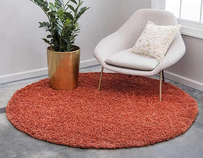 Unique Loom Solid Shag Collection Area Rug (8' Round, Terracotta)