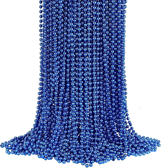 YAXINRUI 72 PCS Blue Bead Necklace, Blue Mardi Gras Beads Christmas Necklaces, Patriotic Necklace, 33 Inch Round Beaded Necklaces for Mardi Gras Christmas 4th of July Festive Events