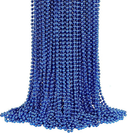 YAXINRUI 72 PCS Blue Bead Necklace, Blue Mardi Gras Beads Christmas Necklaces, Patriotic Necklace, 33 Inch Round Beaded Necklaces for Mardi Gras Christmas 4th of July Festive Events