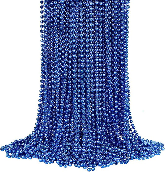YAXINRUI 72 PCS Blue Bead Necklace, Blue Mardi Gras Beads Christmas Necklaces, Patriotic Necklace, 33 Inch Round Beaded Necklaces for Mardi Gras Christmas 4th of July Festive Events