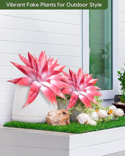 Velener Artificial Agave Plant Set, 28 Inch, Faux Aesthetic Plants for Home Decor, Realistic Fake Red and White Agave Plants Indoor Without Pot, Set of 2