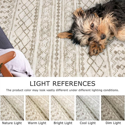 KUTA Moroccan Washable Runner Rug 2.6x8, Non-Slip Vintage Beige Boho Hallway Runners Kitchen Rugs Ultra Soft Print Distressed Geometric Floor Carpet for Bedroom Laundry Living Room