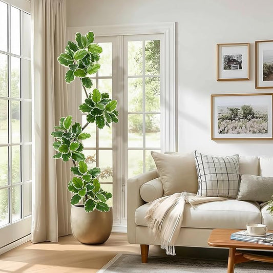 Garvee Fiddle Leaf Fig Tree Artificial Indoor, Faux Floor Plant, 7FT Tall Fake Plant with Planter and Pebbles, Artificial Trees for Home Decor Indoor,Tall Fake Tree for Housewarming