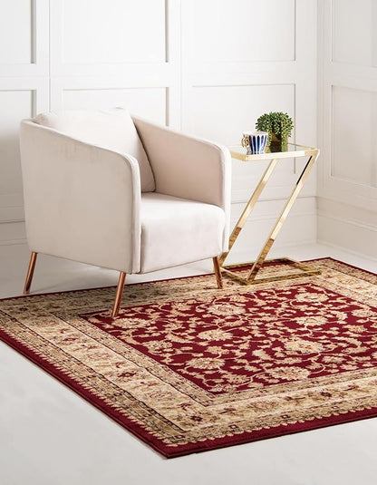 Rugs.com Aditi Collection Rug – 7' 10 Square Red Low Rug Perfect for Living Rooms, Kitchens, Entryways