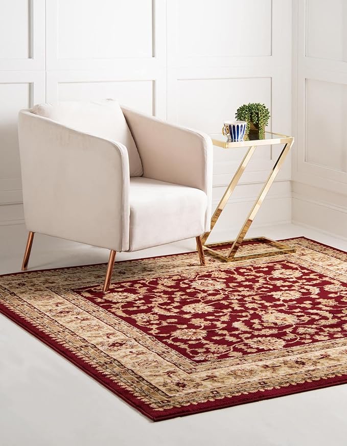 Rugs.com Aditi Collection Rug – 5' 3 Square Red Low Rug Perfect for Living Rooms, Kitchens, Entryways