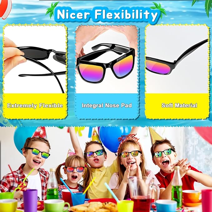 Party Favors for Kids 4-8, 24Packs Neon Sunglasses for Kid, UV400 Protection Sunglasses Bulk, Goodie Bags Stuffers for Kids Pool Birthday Party Supplies