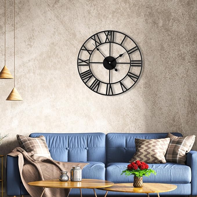 30inch/76cm Extra Large Wall Clock for Bedroom Living Room Battery Operated Big Metal Decorative Analog Silent Giant Non Ticking Clocks Room Wall Decor (Iron Roman Numerals, 30 inches)