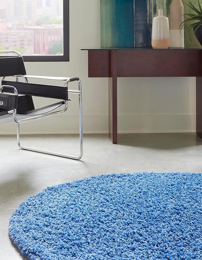 Unique Loom Solid Shag Collection Area Rug (4' 1" Round, Periwinkle Blue)