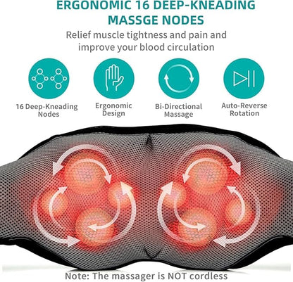 Nekteck Neck and Back Massager for Pain Relief Deep Tissue, Shiatsu Shoulder Massage Tool, Plug-in Use Only (Renew)