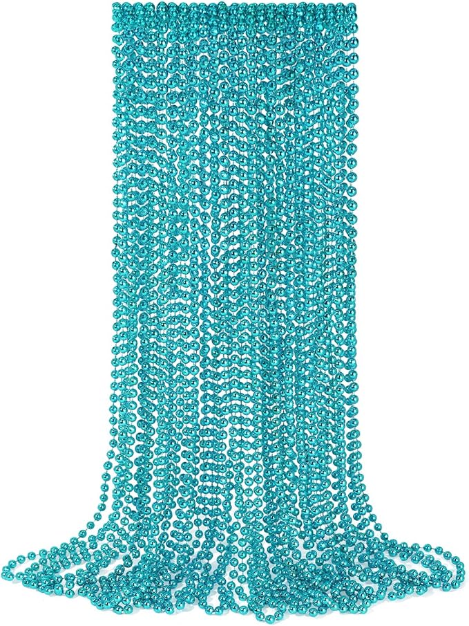 YAXINRUI 12 PCS Teal Bead Necklaces, Teal Mardi Gras Beads, 33 Inch Beaded Necklaces School Spirit Day Necklace for Mardi Gras Party Christmas Festive Events, Party Favors