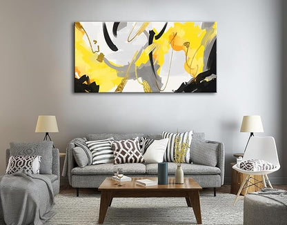 weiyiart Wall Art Yellow Abstract Wall Art Prints Framed Ready to Hang Canvas Wall Art Modern Fantasy Paintings Artwork Large Size for Living Room Bedroom Office Decoration 20"x40"inches
