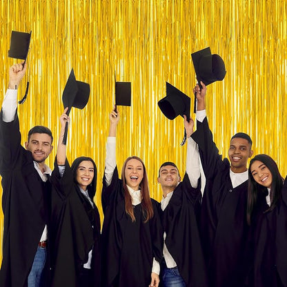 8 Pack 2025 Graduation Party Decorations, 3.28 FT x 7.05 FT Gold Backdrop, Metallic Graduation Photo Backdrop Grad Foil Curtains Party Streamer, Class of 2025 Decorations Grad Decor