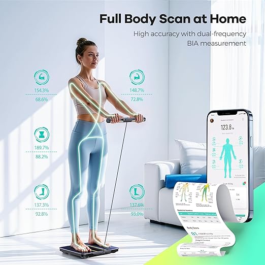 RunStar Smart Scale for Body Weight and Fat Percentage, 8 Electrodes High Precision Body Composition Scale with Set Functions Handle, Body Analyzer Scale Sync App 28 Metrics 400lbs
