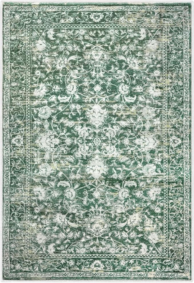 KILOCOCO Moroccan Small Area Rug 2x3 Entryway Rugs Printed Vintage Floral Washable Rug Non-Slip Kitchen Rug Indoor Door Mat, Accent Throw Small Rugs for Laundry Room Bedroom Entrance, Green