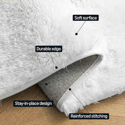 Amazon Basics Fluffy Washable Area Rug, Shaggy Carpet for Living Room, Bedroom, 5' W × 7' L, Cream