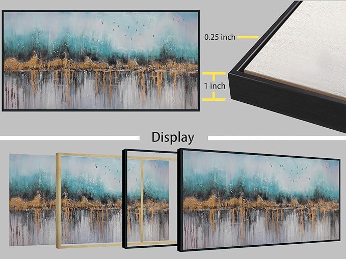 Ardemy Teal Abstract Canvas Wall Art for Living Room, Bedroom Wall Decor above Bed, Textured Picture Artwork Painting Wall Art for Men Home Office, Black Framed Large 40"x20"