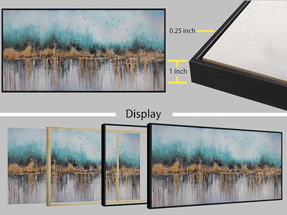 Ardemy Teal Abstract Canvas Wall Art for Living Room, Bedroom Wall Decor above Bed, Textured Picture Artwork Painting Wall Art for Men Home Office, Black Framed Large 40"x20"