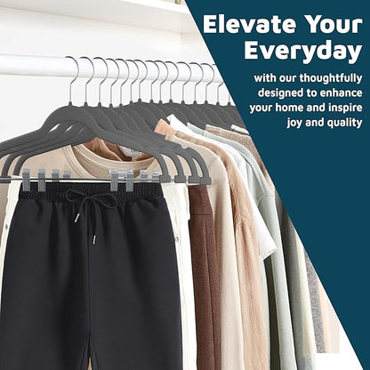 Velvet Skirt Hangers – with Adjustable Clips, 360 Degree Swivel Hook, and Non-Slip Shoulder Notch, Holds Up to 10 lbs, for Organizing Skirt, Pants, Dress, and Clothes, Pack of 50, Gray
