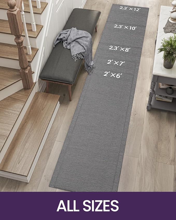 DEXI Hallway Runner Rug 2'4''x10', Non Slip Rubber Backed Runners Carpet, Ultra Thin Entryway Rugs Indoor for Kitchen Hallway Entrance Bedroom, Grey