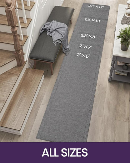 DEXI Hallway Runner Rug 2'4''x10', Non Slip Rubber Backed Runners Carpet, Ultra Thin Entryway Rugs Indoor for Kitchen Hallway Entrance Bedroom, Grey