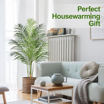 5ft Artificial Palm Tree Indoor Plant Tall Fake Tropical Paradise Palm Tree in Pot with Real Bark Design Faux Areca Palm Tree for Home Office Living Room Bedroom Farmhouse Modern Decor 2pcs