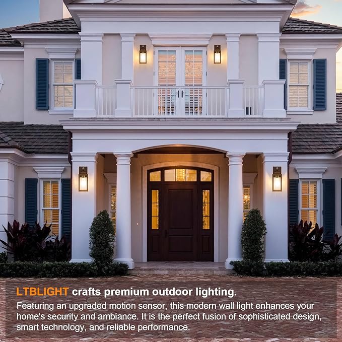 2-Pack Motion Sensor Porch Lights Outdoor, Farmhouse Brown Dusk to Dawn Exterior Lighting Fixtures with 3 Modes, Waterproof Wall Lanterns for House, Backyard, Entryway, Garage