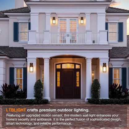 2-Pack Motion Sensor Porch Lights Outdoor, Farmhouse Brown Dusk to Dawn Exterior Lighting Fixtures with 3 Modes, Waterproof Wall Lanterns for House, Backyard, Entryway, Garage