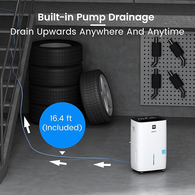 Yaufey 150 Pints Energy Star Dehumidifier with Pump for Home, Basement and Large Room up to 7000 Sq. Ft., With Drain Hose, Timer, Intelligent Humidity Control and Large Water Tank