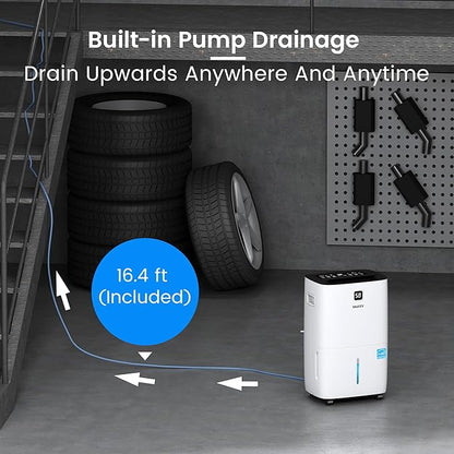 Yaufey 150 Pints Energy Star Dehumidifier with Pump for Home, Basement and Large Room up to 7000 Sq. Ft., With Drain Hose, Timer, Intelligent Humidity Control and Large Water Tank
