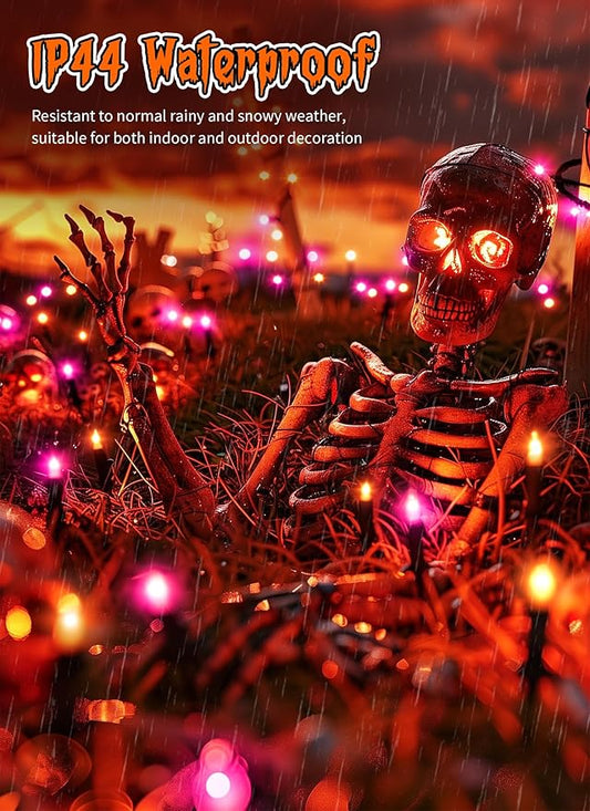 2 Pack Halloween Mini Lights, 13 Feet 50 Count Totally 100 Count Incandescent Mini String Lights, Connectable Halloween Light for Haunted House Party Holiday Window Indoor Decoration, Orange & Purple