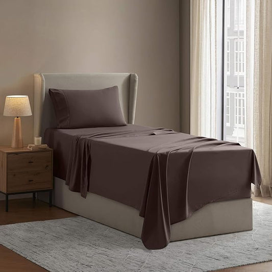Nestl Twin Sheet Set - 1800 Ultra-Soft Microfiber Twin Bed Sheets - Double Brushed - Deep Pockets - Easy Fit - Extra Soft - 3 Piece Set - Bedding Sheets & Pillowcases (Twin, Chocolate Brown)