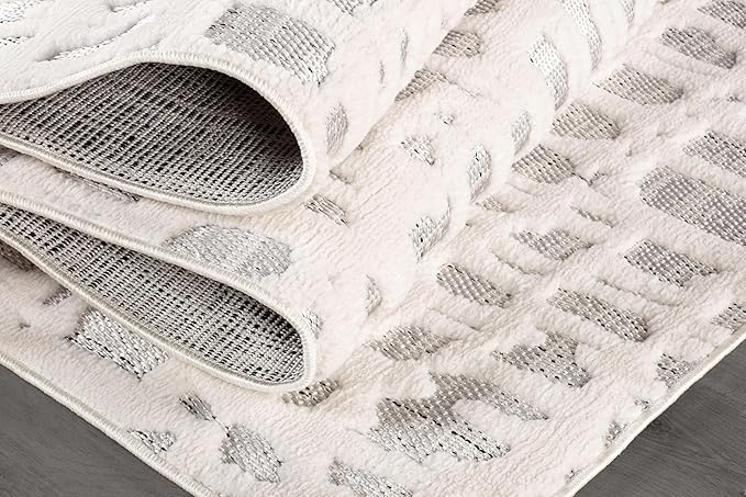 Beverly Rug Micro Loop Area Rug Gray/White 8x10 Abstract Modern Luxury Irregular Grid Durable Soft Indoor Rugs for Living Dining Room Office Stain Resistant Non Shedding Casual Indoor Carpet 8 x 10