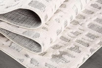 Beverly Rug Micro Loop Area Rug Gray/White 6x9 Abstract Modern Luxury Irregular Grid Durable Soft Indoor Rugs for Living Dining Room Office Stain Resistant Non Shedding Casual Indoor Carpet 6 x 9