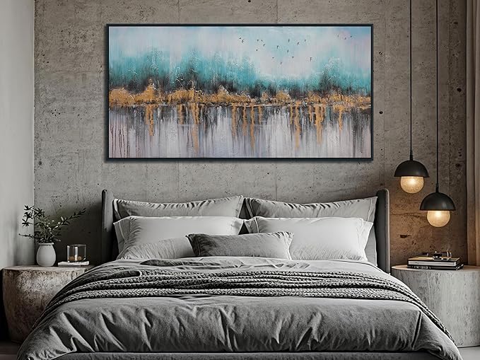 Ardemy Teal Abstract Canvas Wall Art for Living Room, Bedroom Wall Decor above Bed, Textured Picture Artwork Painting Wall Art for Men Home Office, Black Framed Extra Large 58"x29"