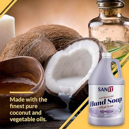 Sanit Silky Clean Antibacterial Liquid Gel Hand Soap Refill - Advanced Formula with Coconut Oil and Aloe Vera - All-Natural Moisturizing Hand Wash - Made in USA, Lavender, 1 Gallon