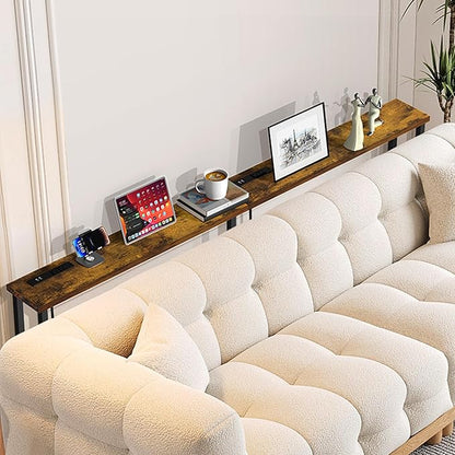 GRLEAF 70" Sofa Table with Built-in Power Strip (2 AC Outlets & 2 USB Ports) – 4.9ft Power Cord, Metal Frame, Easy Assembly, Long Couch Table Behind Sofa, Living Room and Home Office | Rustic Brown