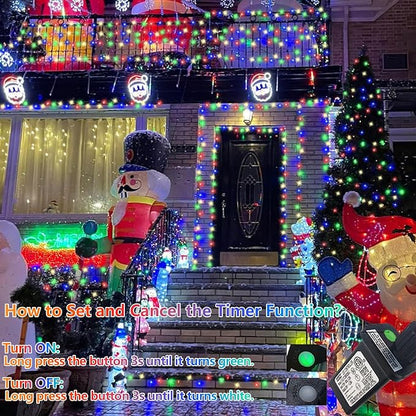 YEGUO Christmas Lights, 165ft 500 LED String Light Multicolor, Green Wire Plug in for Indoor Outdoor