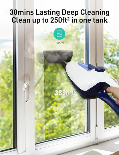 12-in-1 Steam Mop, Fast 15-Sec Heat-Up, 1500W Detachable Handheld Steam Cleaner with 2 Dirt Grip Pads, Removes 99.99% Stubborn Stains for Hardwood Floors, Clothes, Windows, Tiles, Furniture, White