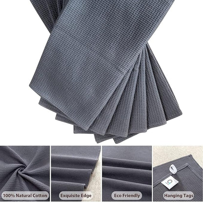 QUILTINA Dish Towels Set,100% Cotton Waffle Weave Kitchen Towels 6 Pack,17 x 25 Inches Dish Towels for Kitchen,Super Absorbent for Drying and Cleaning (Gray)