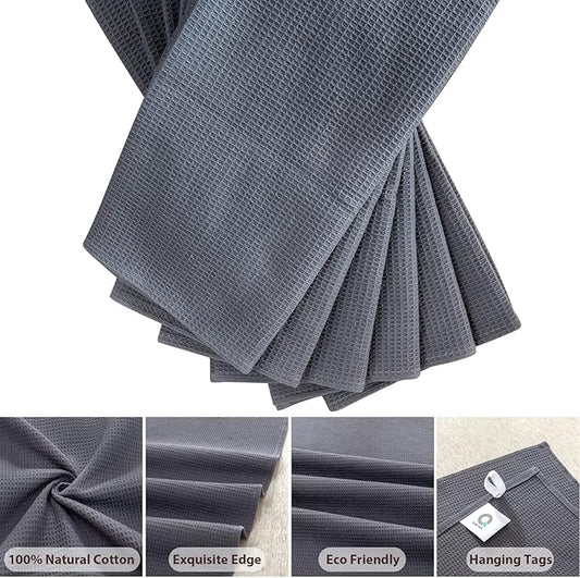 QUILTINA Dish Towels Set,100% Cotton Waffle Weave Kitchen Towels 6 Pack,17 x 25 Inches Dish Towels for Kitchen,Super Absorbent for Drying and Cleaning (Gray)