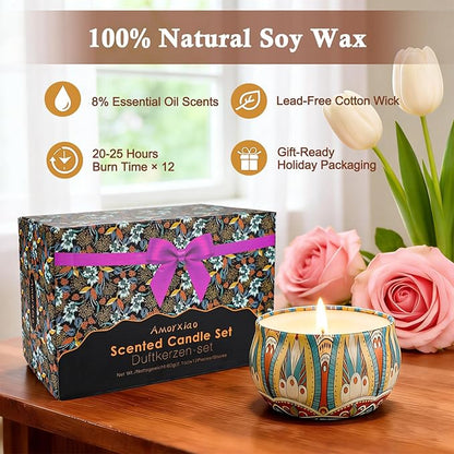 Scented Candles Gift Set,12 Pack Candles for Home Scented, 300 Hour Long-Lasting Soy Wax Aromatherapy Candle Set, Valentine's Day Gifts for Her