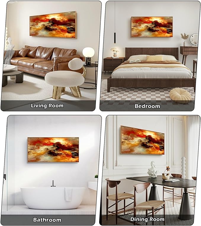 YYYYHPP WKYP0262 Abstract Wall Art Orange Flow Canvas Wall Art Wood Framed Canvas Prints Painting Pictures Ready to Hang for Living Room Bedroom Kitchen Home and Office Wall Decor