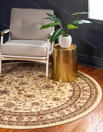 Rugs.com Aditi Collection Rug – 7 Ft Round Cream Medium-Pile Rug Perfect for Kitchens, Dining Rooms