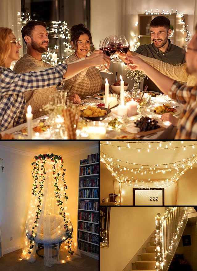 Battery Operated Christmas String Lights, 8ft 20 LED Mini Lights with Timer, Christmas Tree Lights for Indoor Outdoor Bedroom Wedding Party Holiday Xmas Decoration，Warm White（2 Pack）