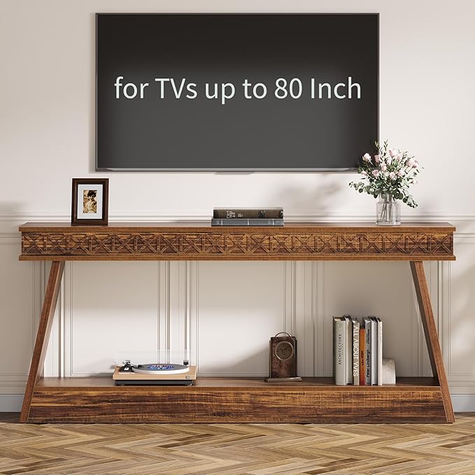 Tribesigns Farmhouse Console Table, 70.9-Inch Extra Long Entryway Table with Storage, 2-Tier Narrow Sofa Table Behind Couch, Wooden Accent Table for Living Room, Hallway, Foyer, Dark Brown